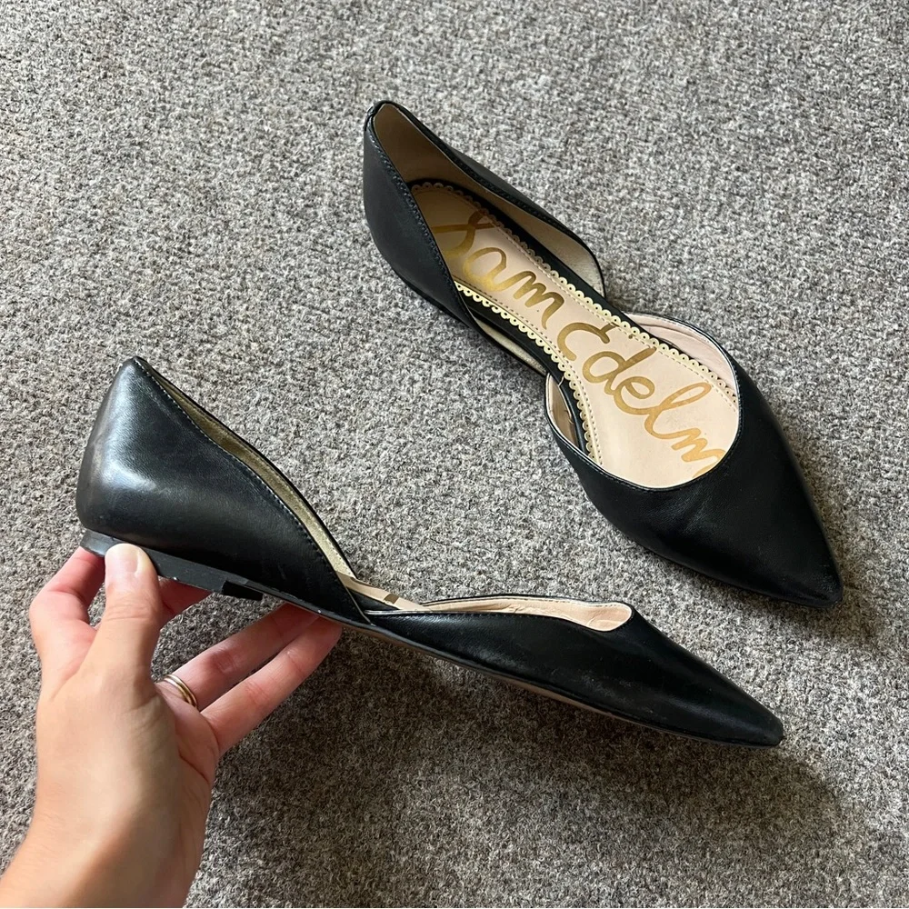 Sam Edelman Rodney Black Leather Flats Point Toe Ballet Slip On Shoes Womens 7.5